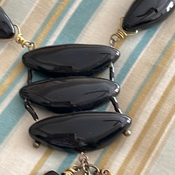 Vintage Chicos black long necklace with nuts and brass wrapped pieces of bone - Picture 8 of 12